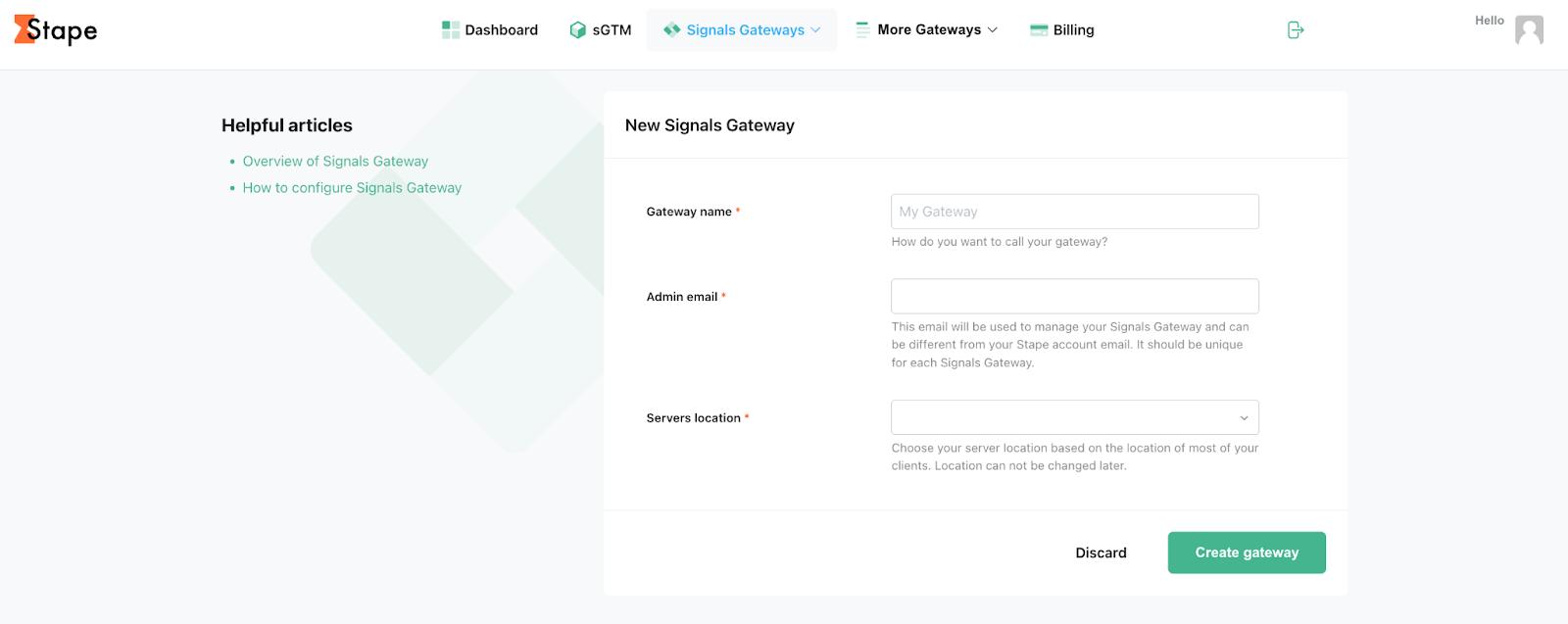 Crear una cuenta de Signals Gateway