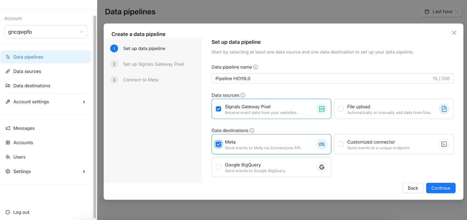 Configurar la canalización de datos.