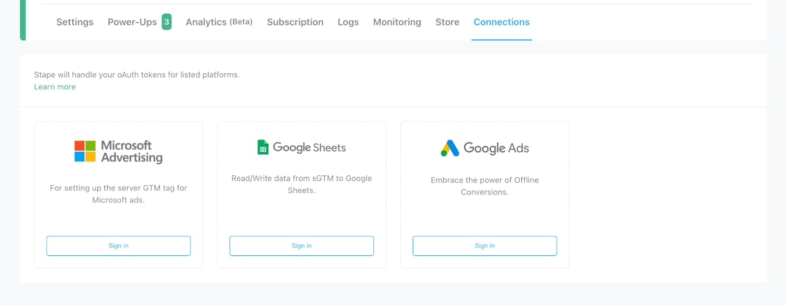 Connect Google Ads in Stape admin