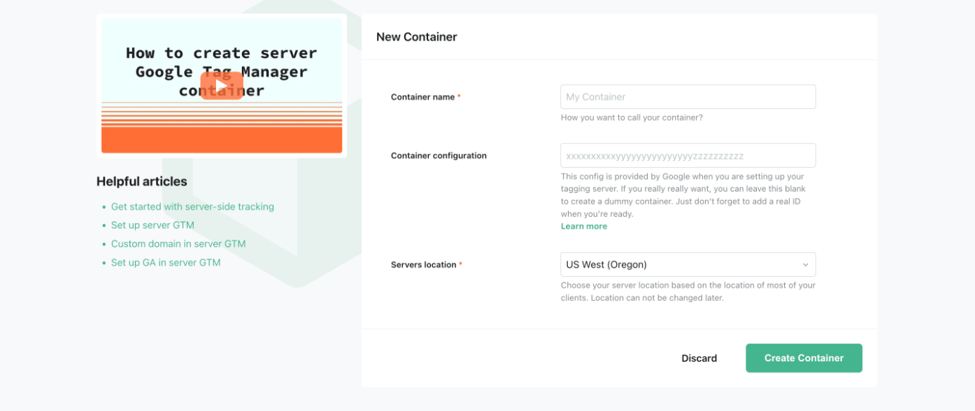 Create container on Stape