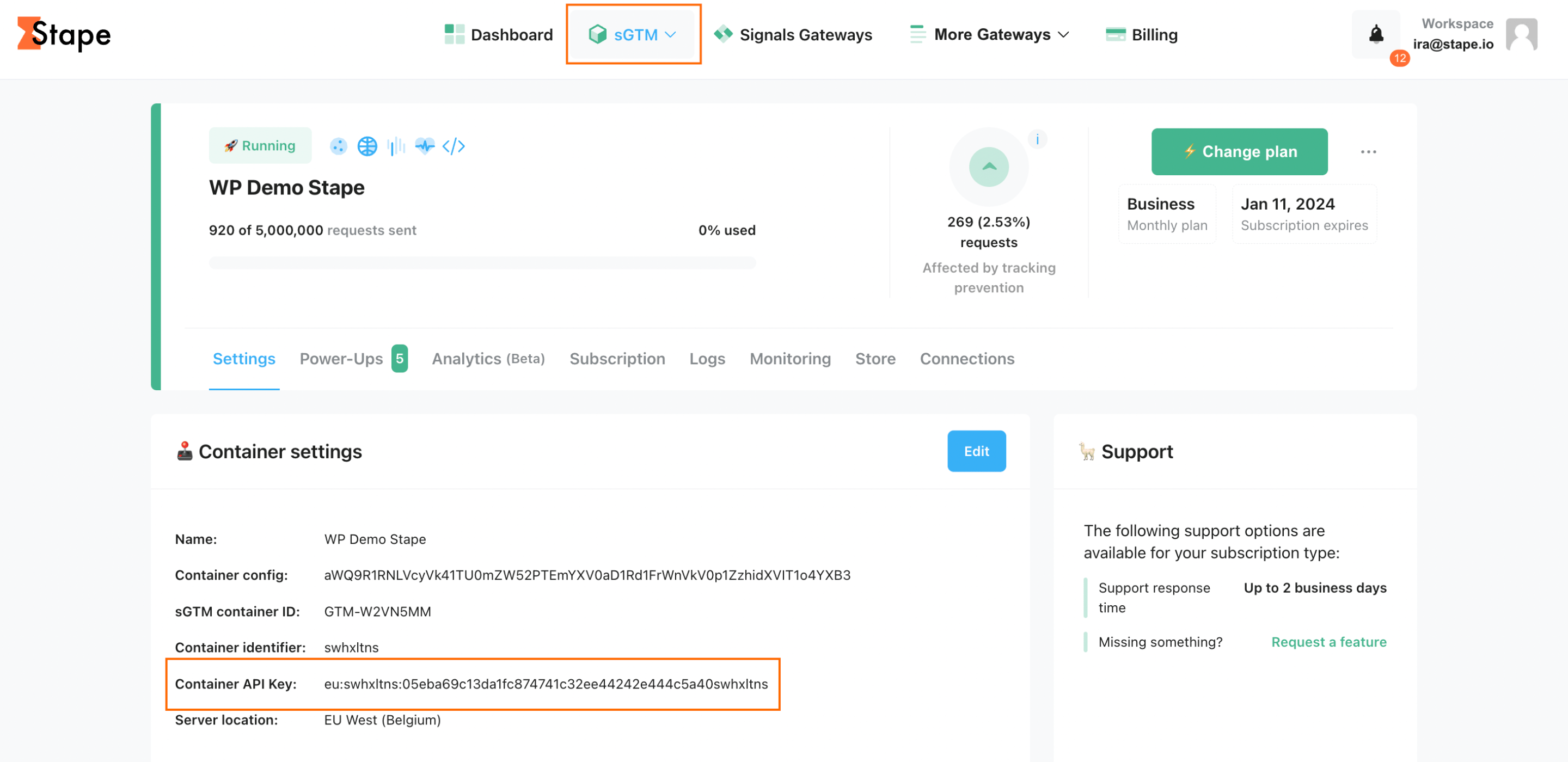 Find the Container API Key