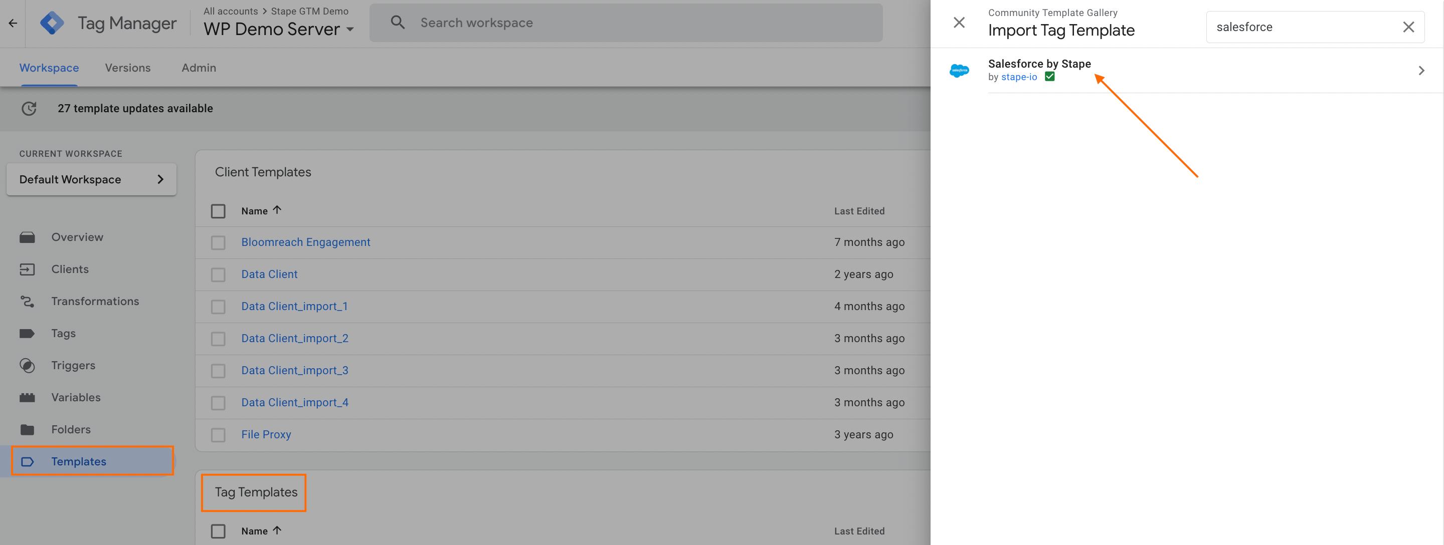 Add Salesforce tag template