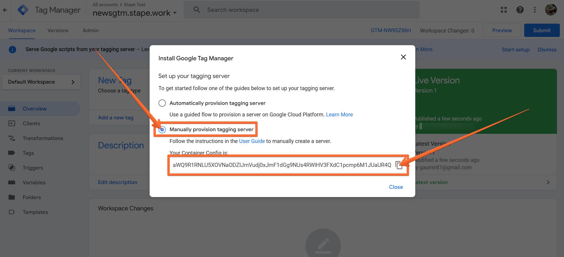 Copy the provided Container Config