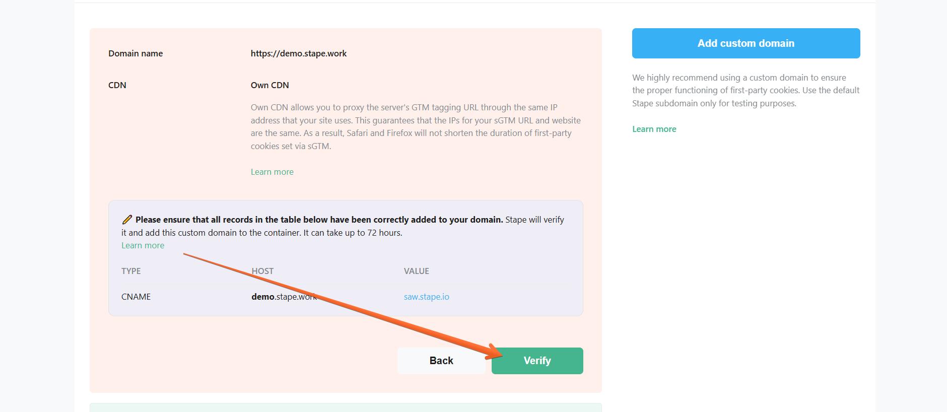 Verify the custom domain