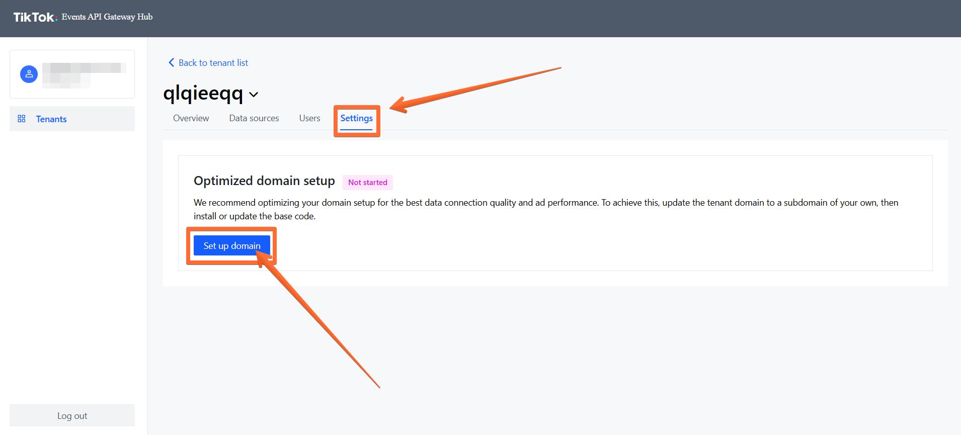 Set up domain in your TikTok Events API Gateway Hub