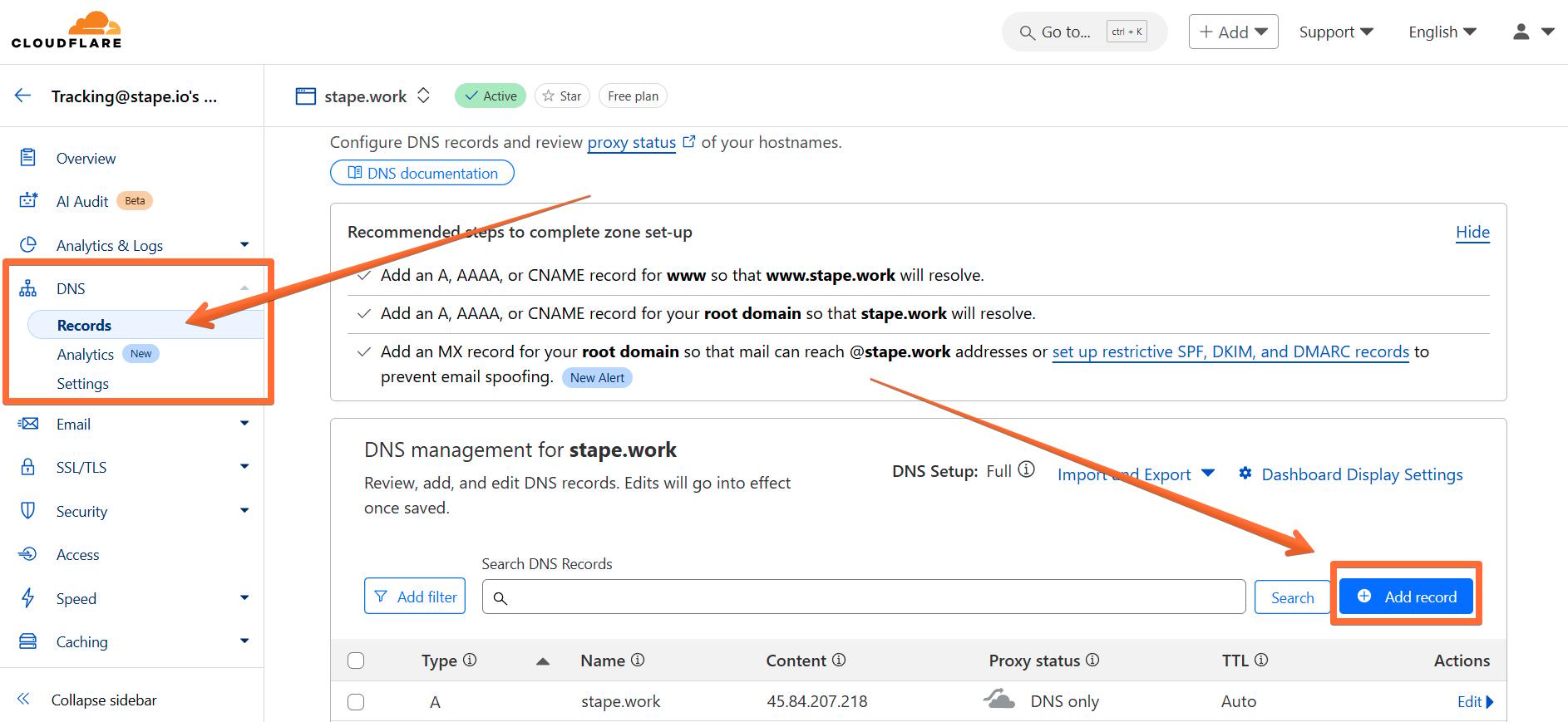 Adding DNS records in Cloudflare