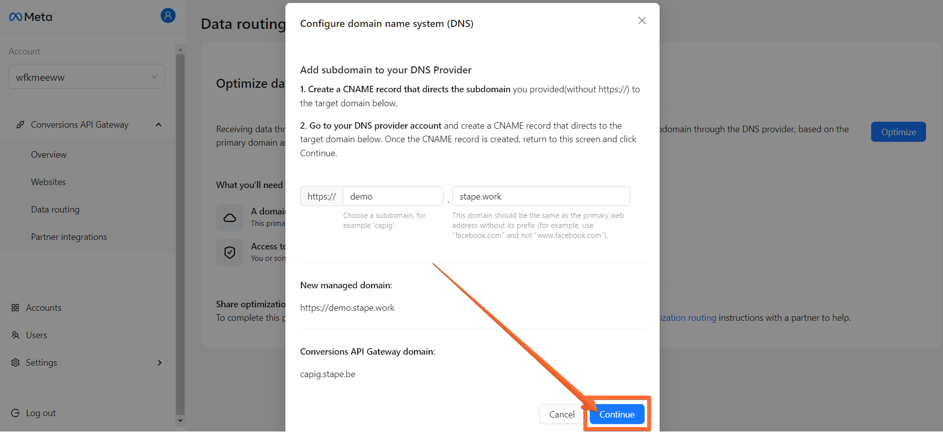 Return to the Meta Conversions API Gateway hub page