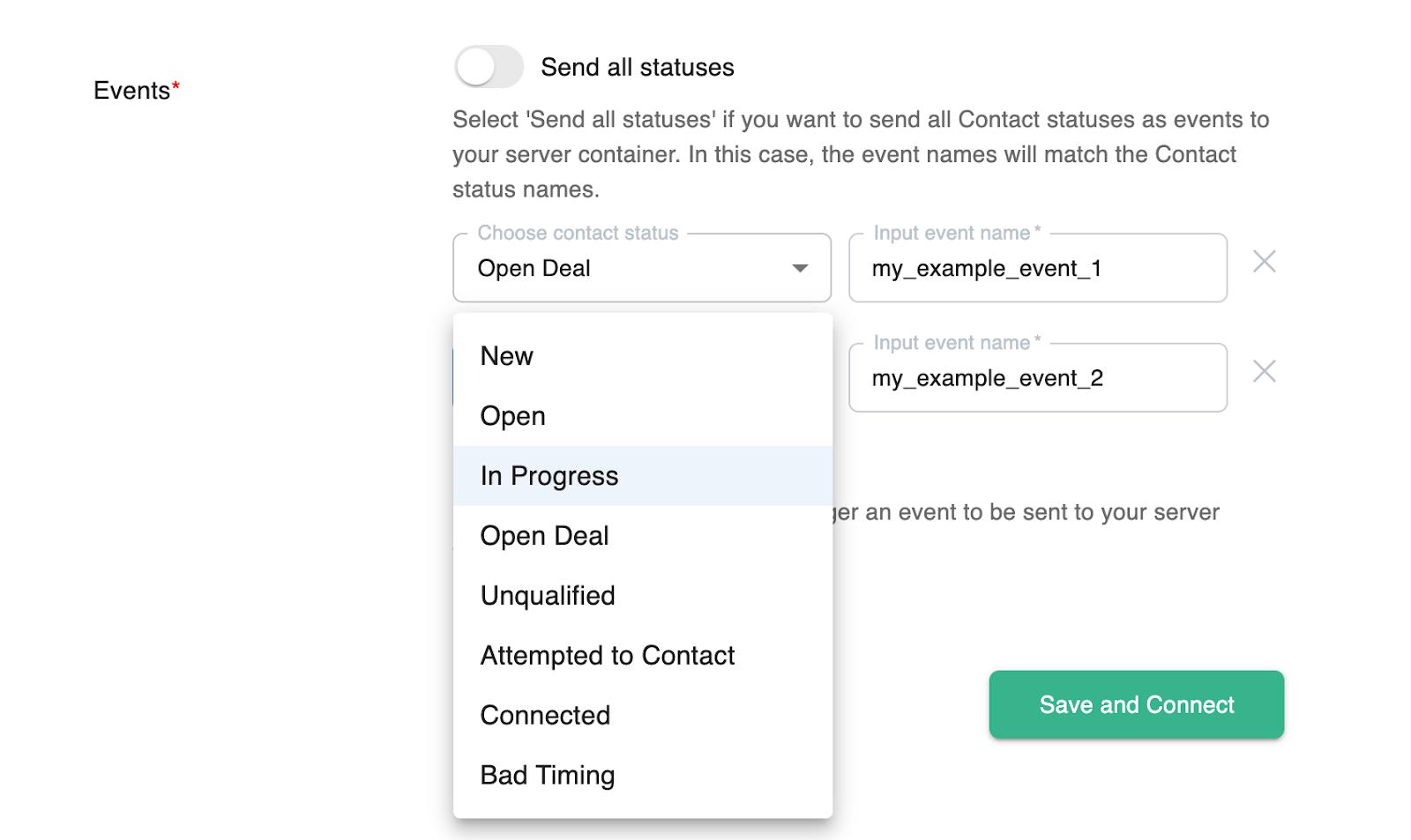 Events configuration