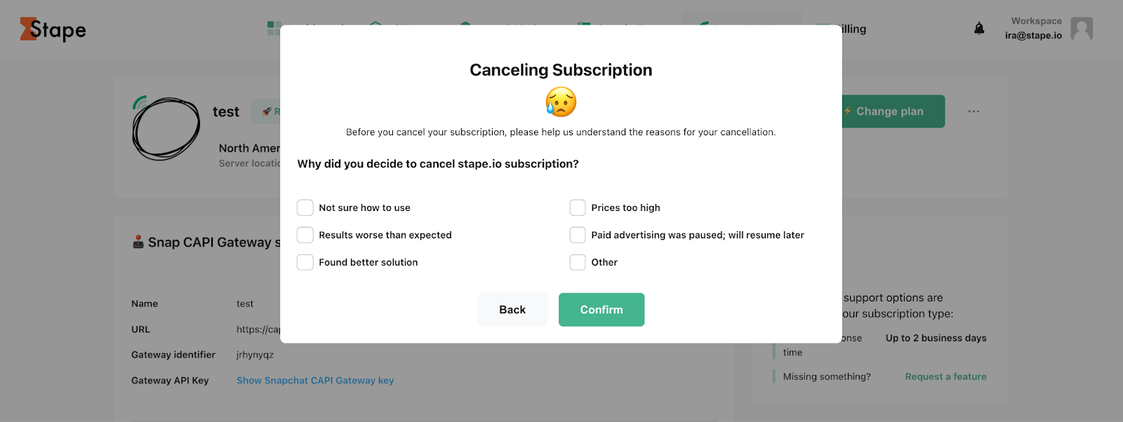 Specify the reason you cancel your subscription