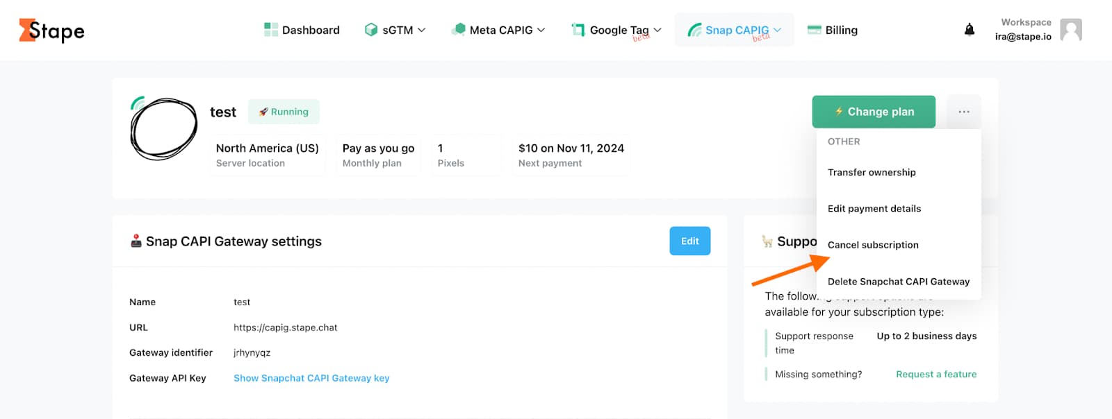 Click Cancel subscription
