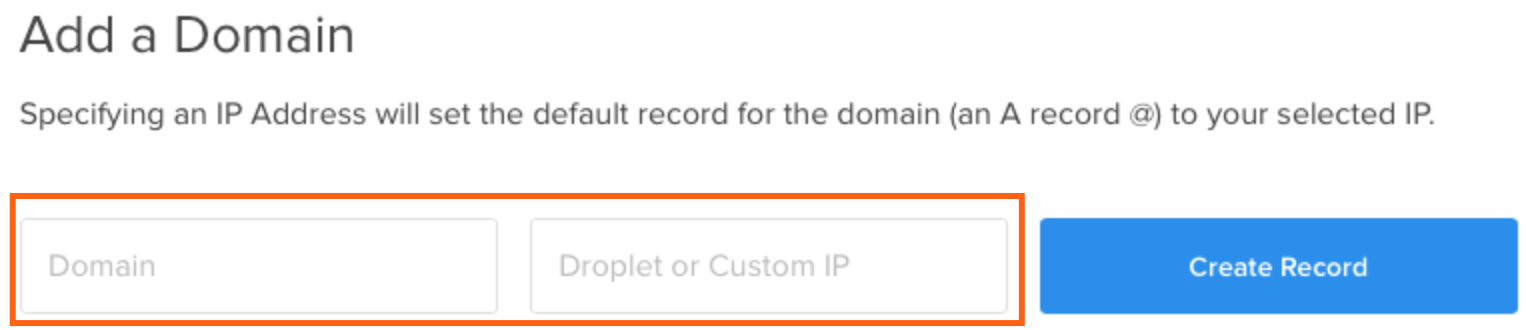 Enter your registered domain and IP address and click Create Record