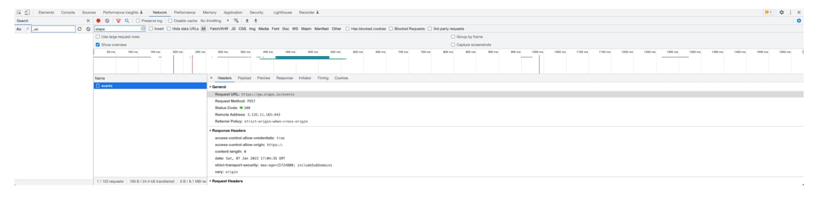 Check in console that events were sent