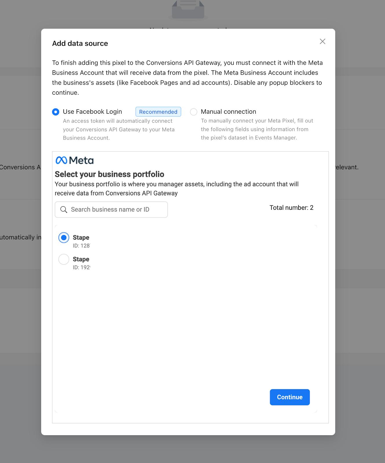 Select your business account