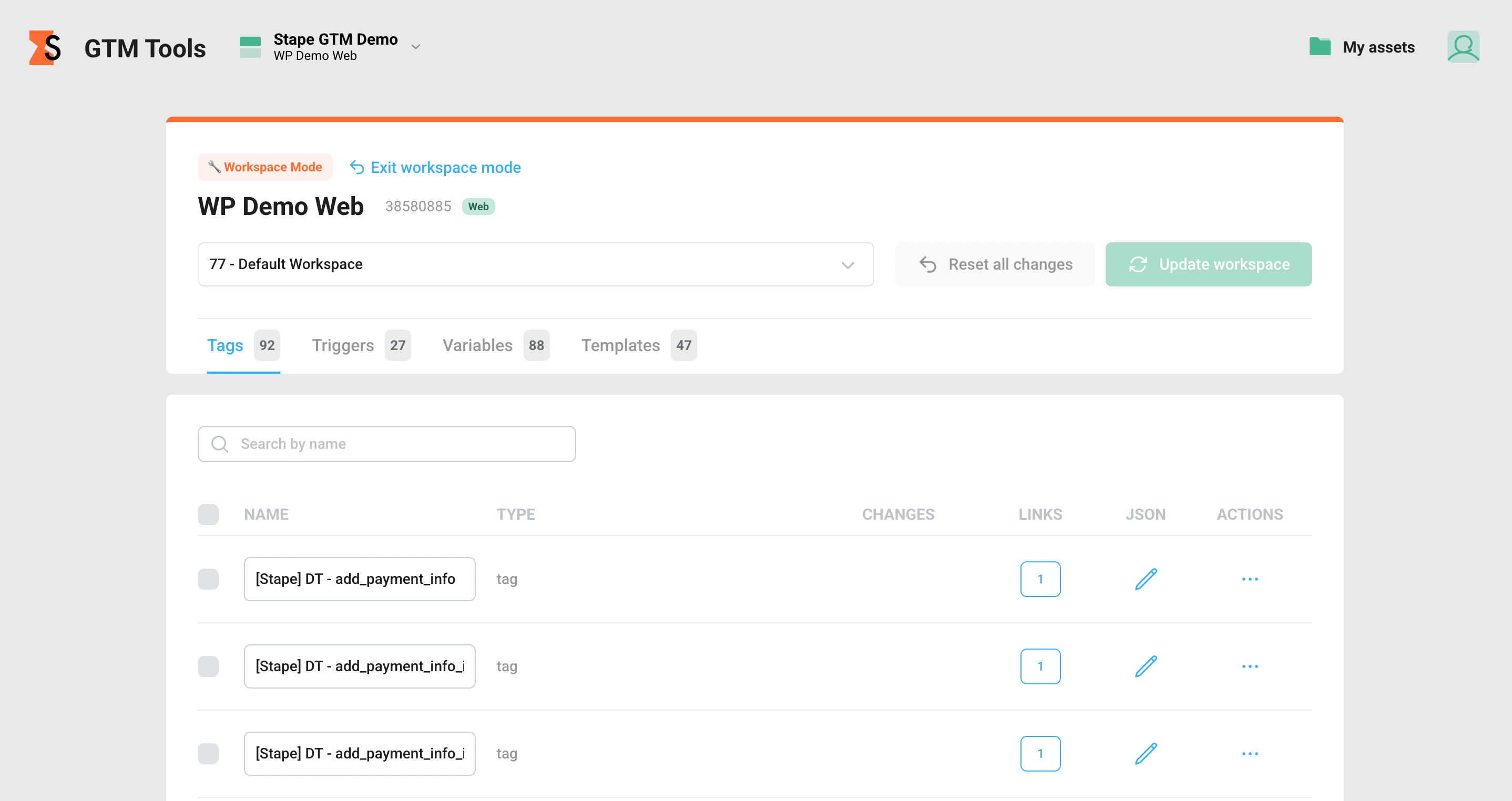 Modalità Workspace in GTM Tools