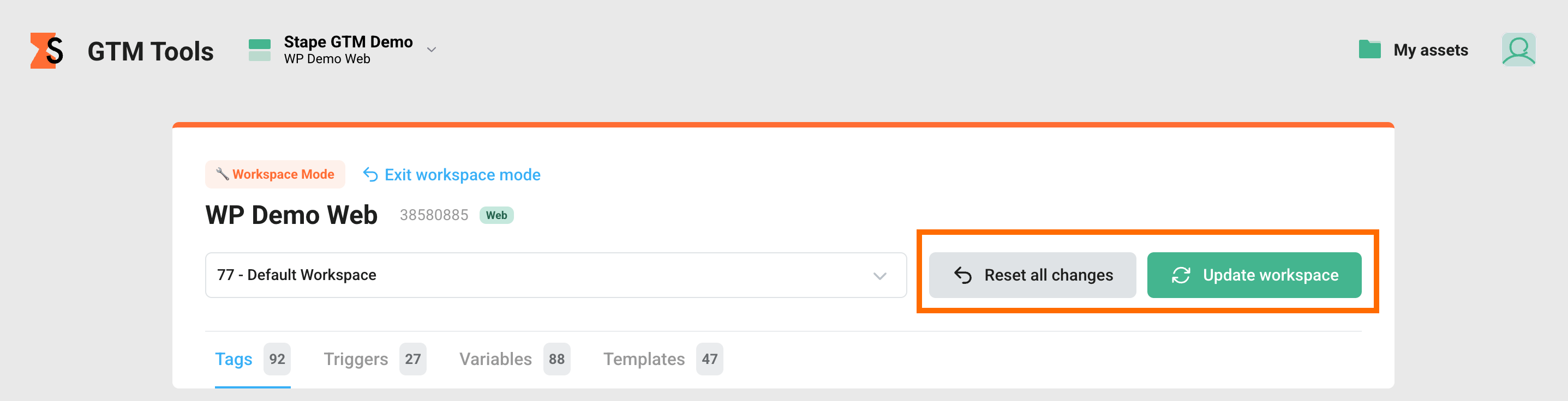 Aggiorna o ripristina le modifiche in GTM Tools