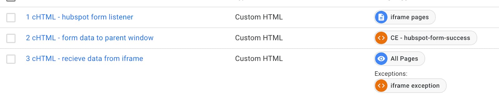 Custom HTML tag script - data to send