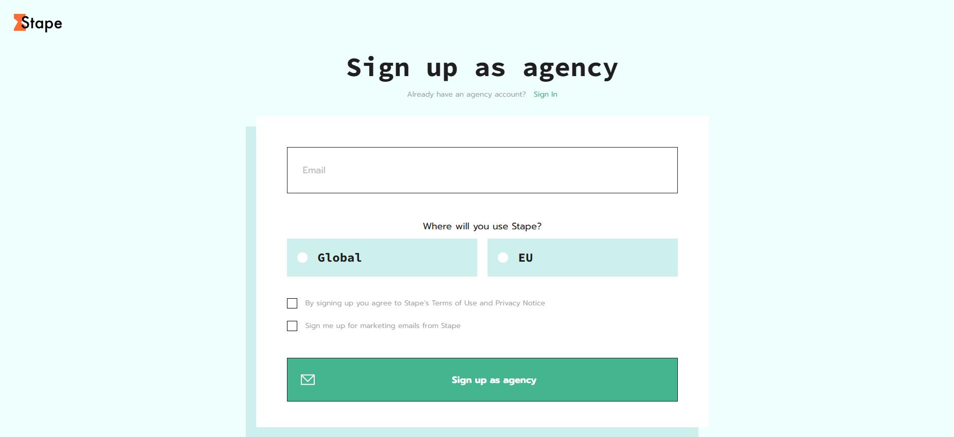 Log in to your existing Stape Agency account