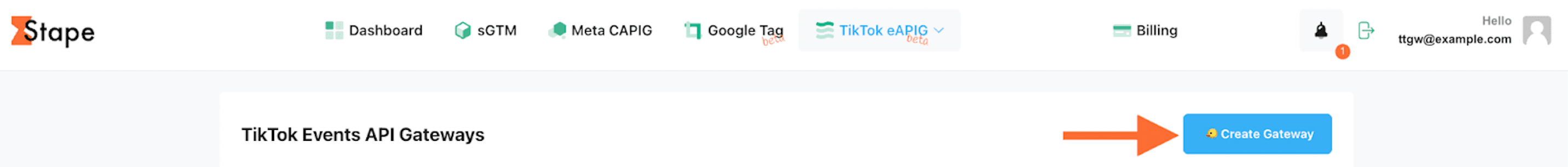 Create an account or log in to Stape