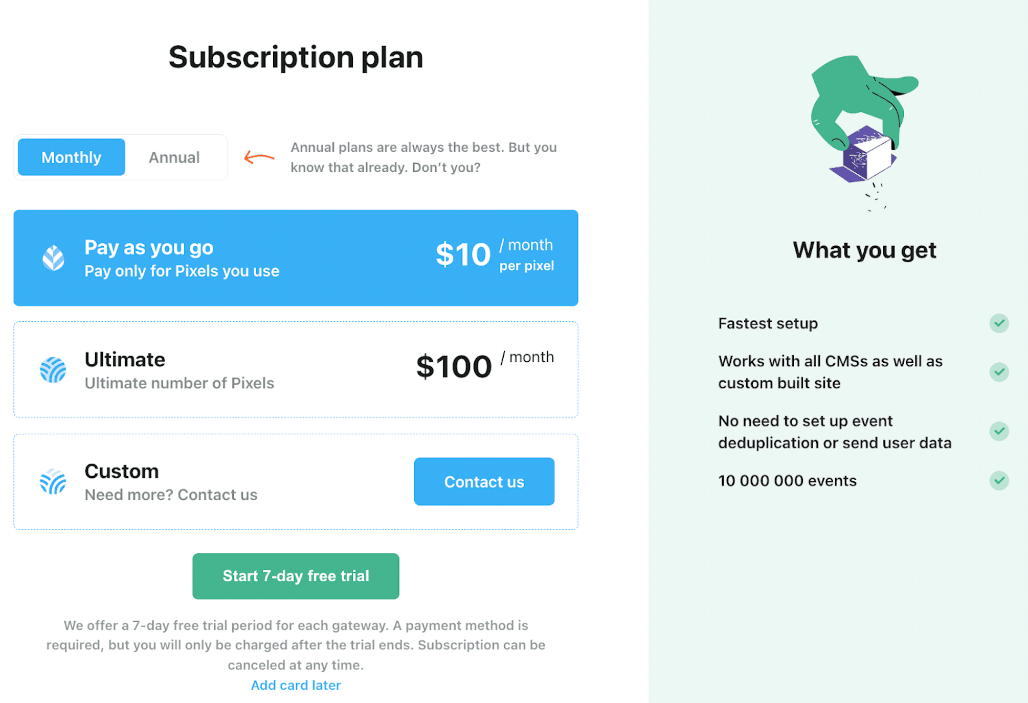 Choose a subscription plan. Stape offers
