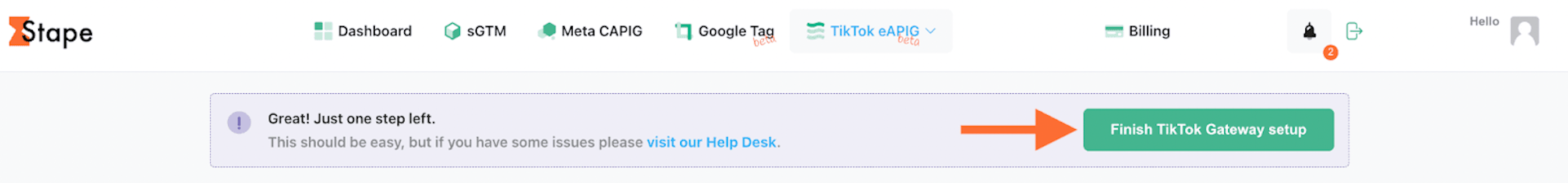 Click on “Finish TikTok Gateway setup”.
