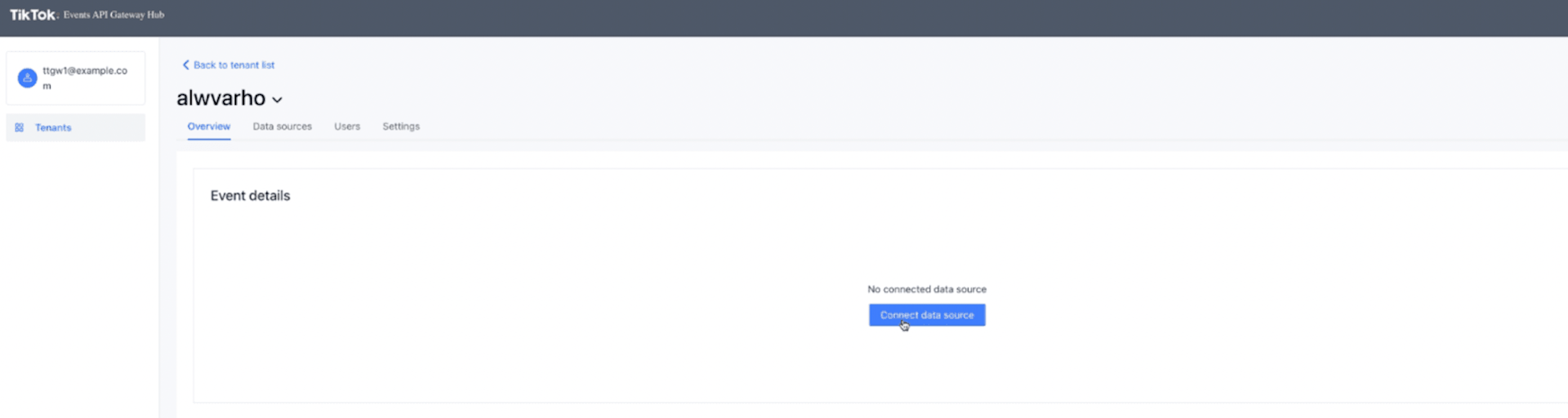 View details in TikTok Events API Gateway hub Tenant list