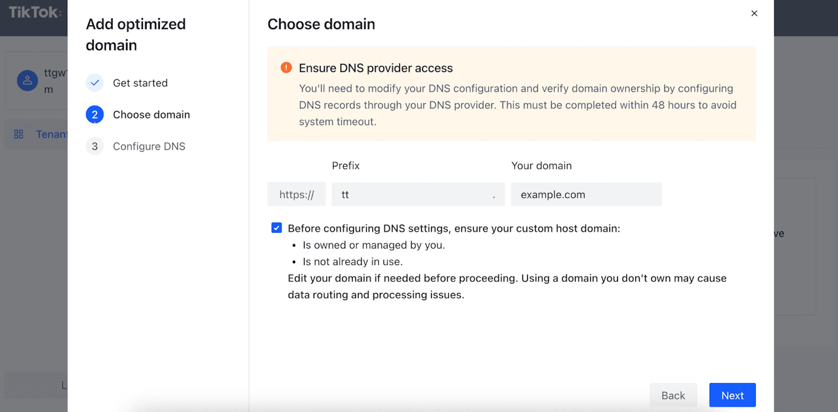 Choose domain and receive DNS records to configure