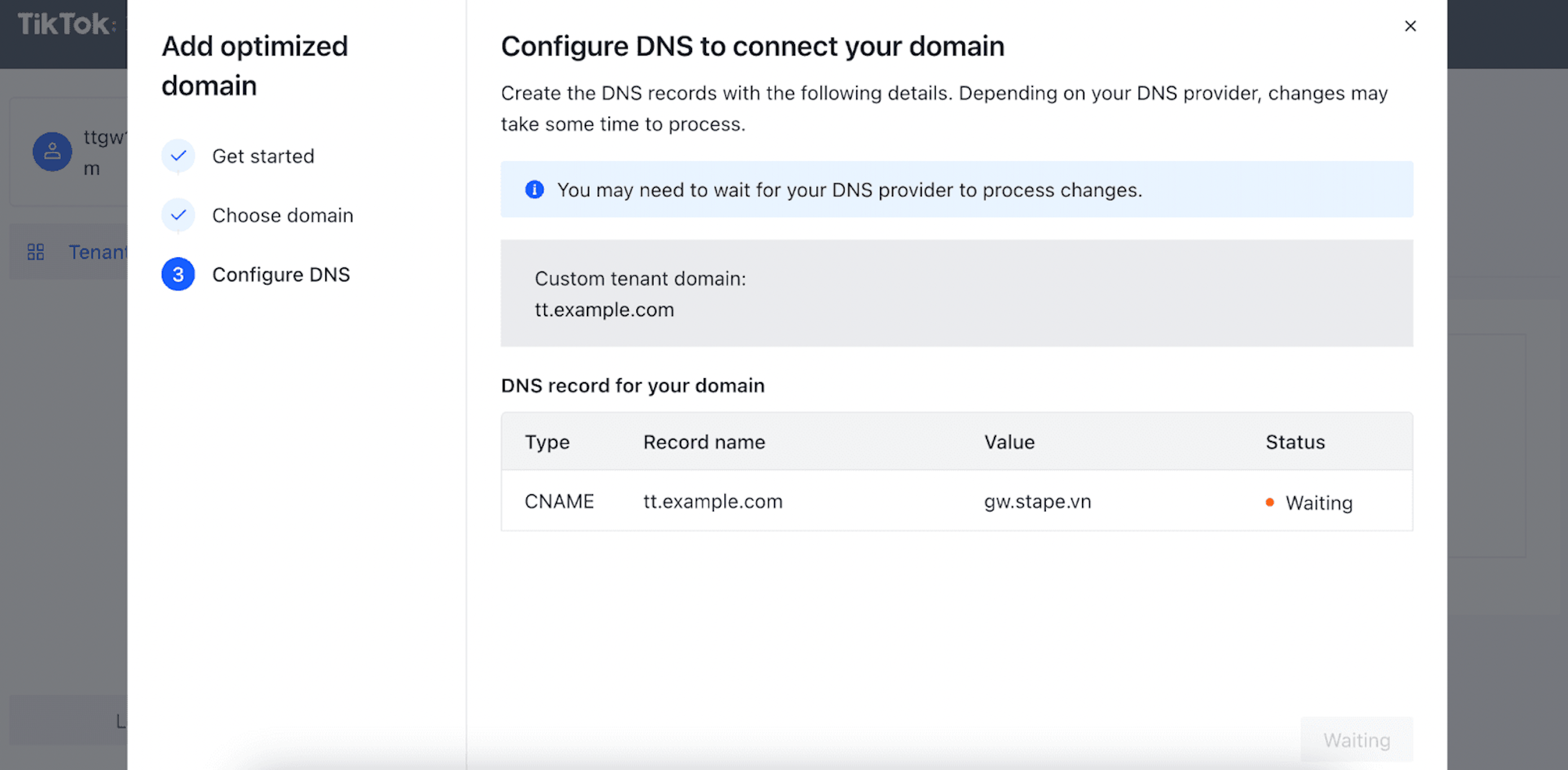 Choose domain and receive DNS records to configure