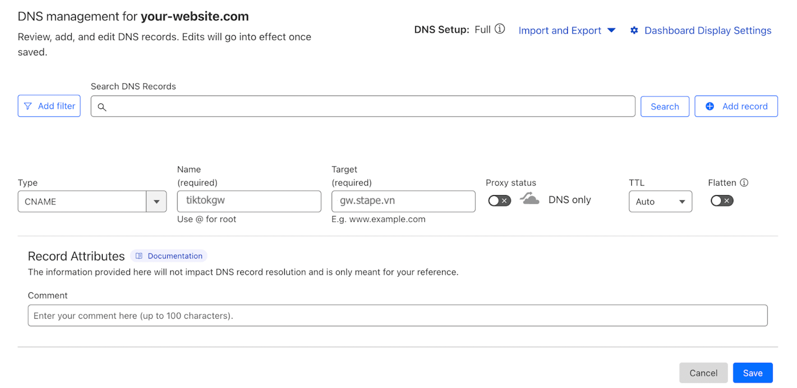 Log in to your DNS provider and set records
