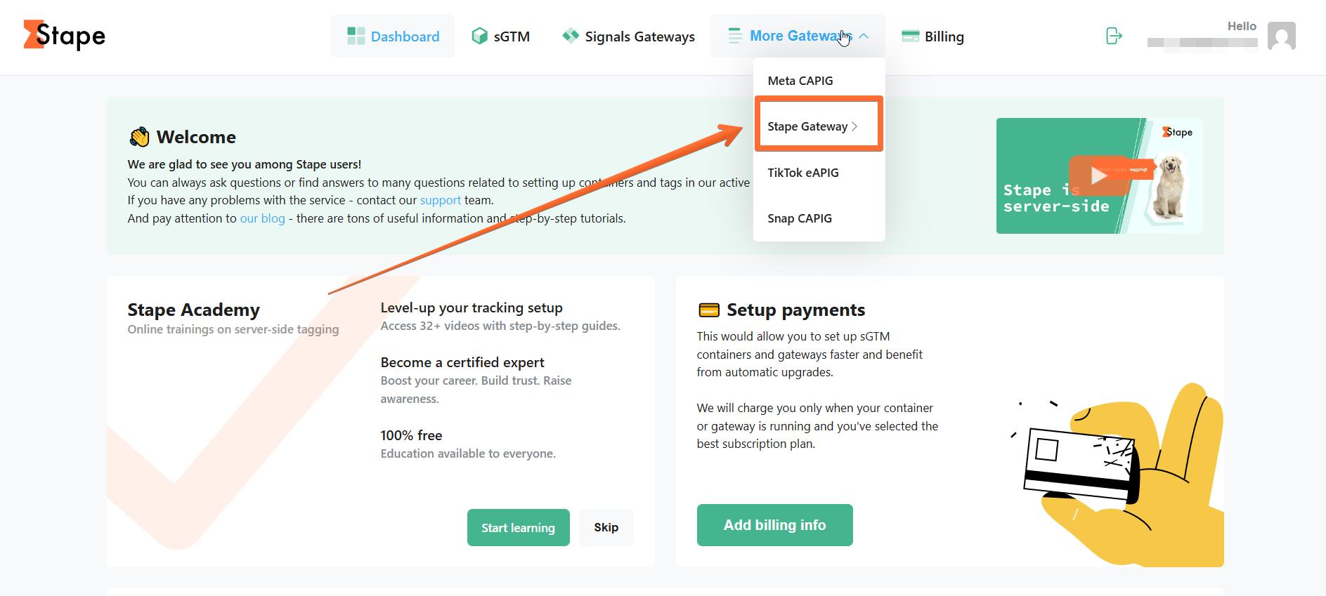 Open the Stape Gateway page