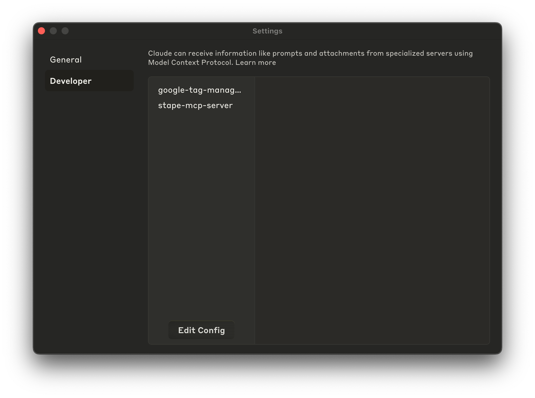 Developer tab in Claude app