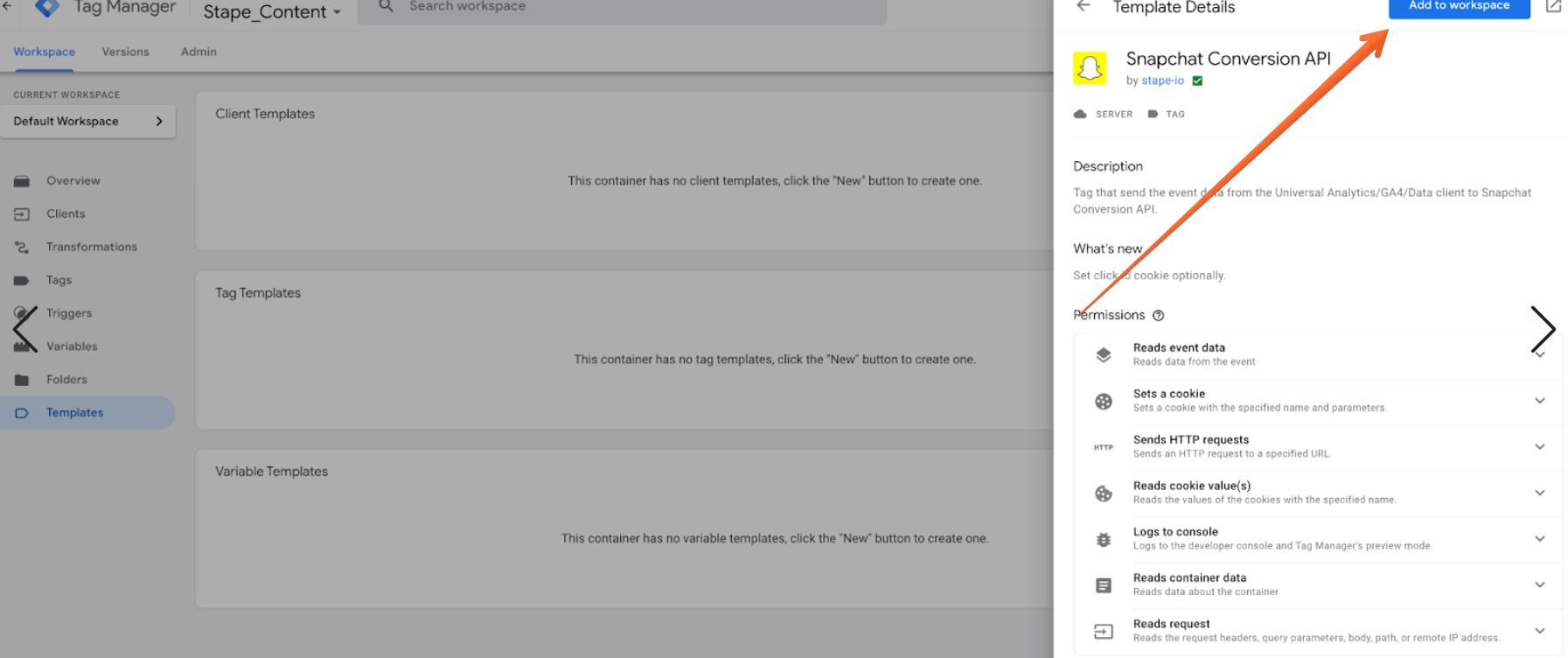 Add Snapchat Conversions API to workspace