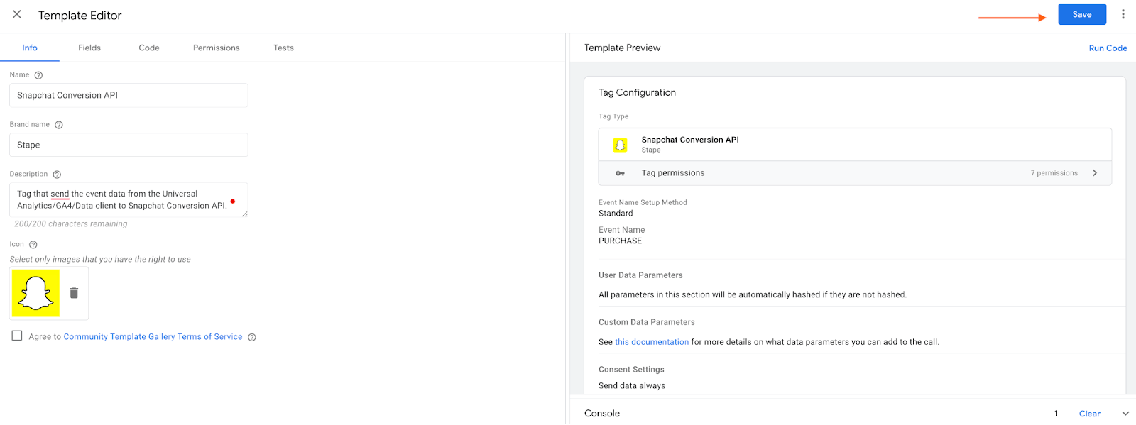 Importing Snapchat tag template