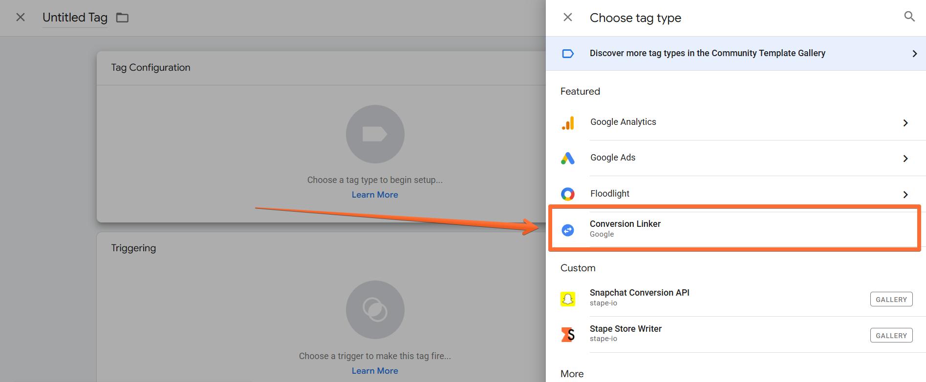 Select the Conversion Linker tag