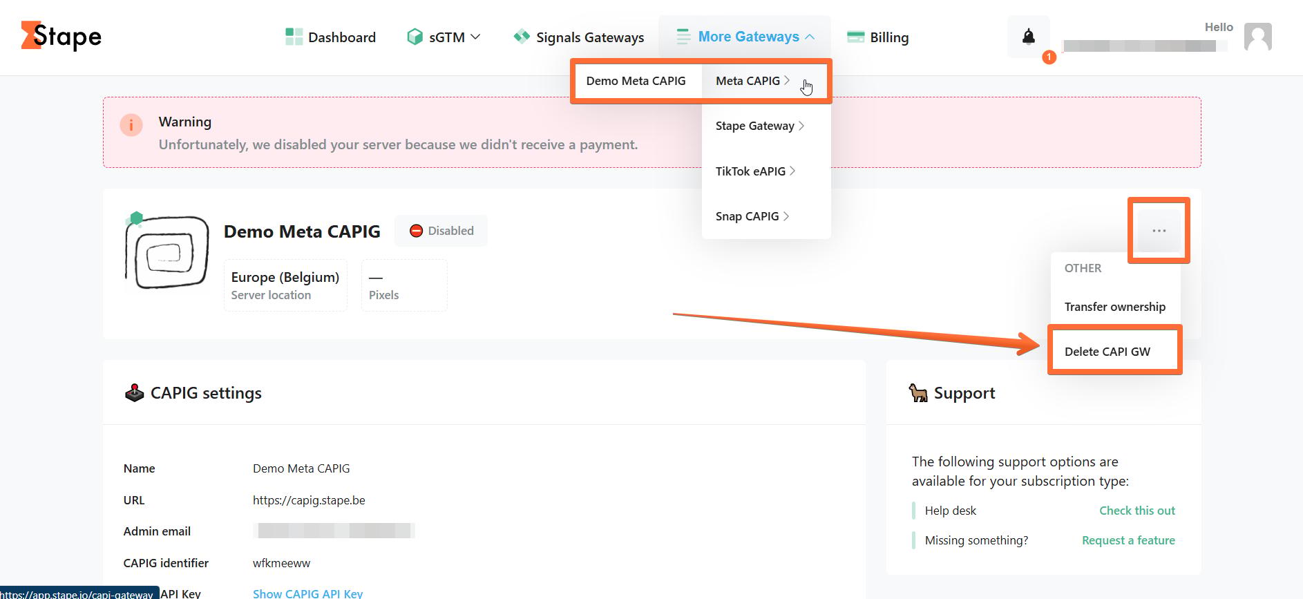 delete meta capi gateway