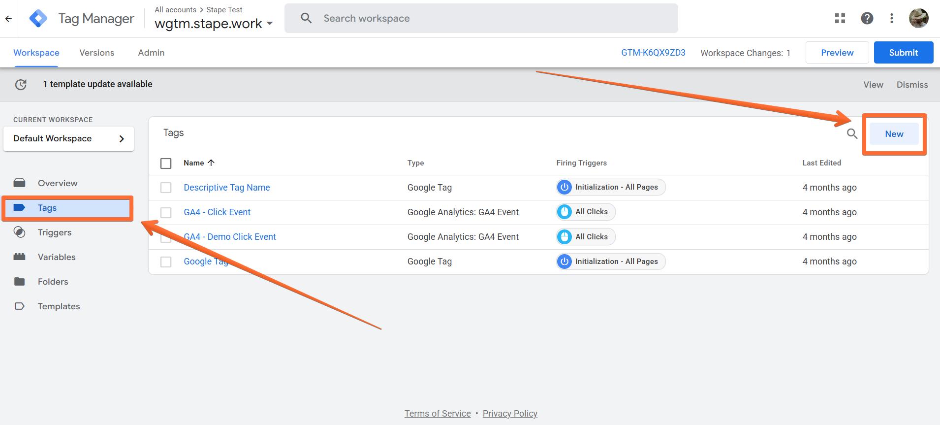 Go to the Tags menu → click New