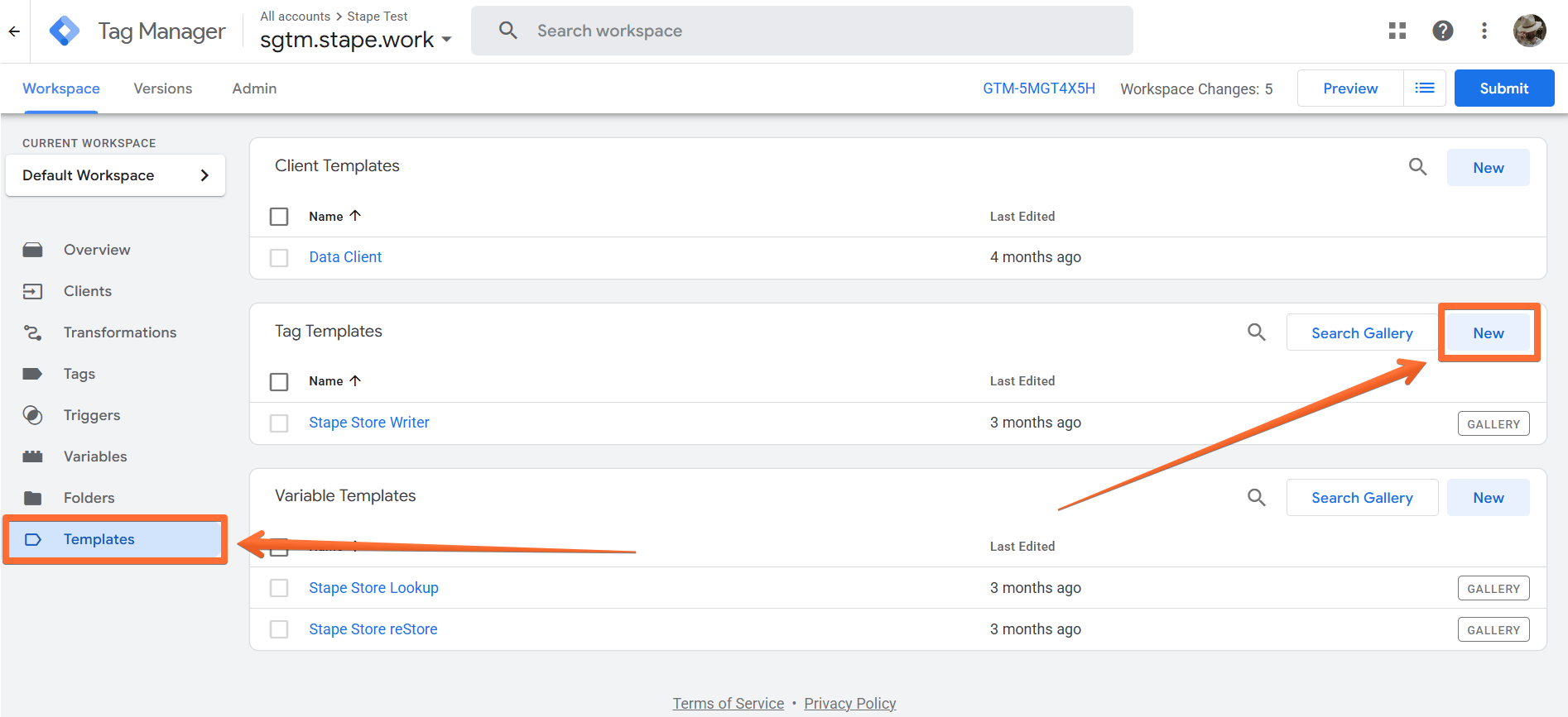 Click New in&nbsp;the Templates menu