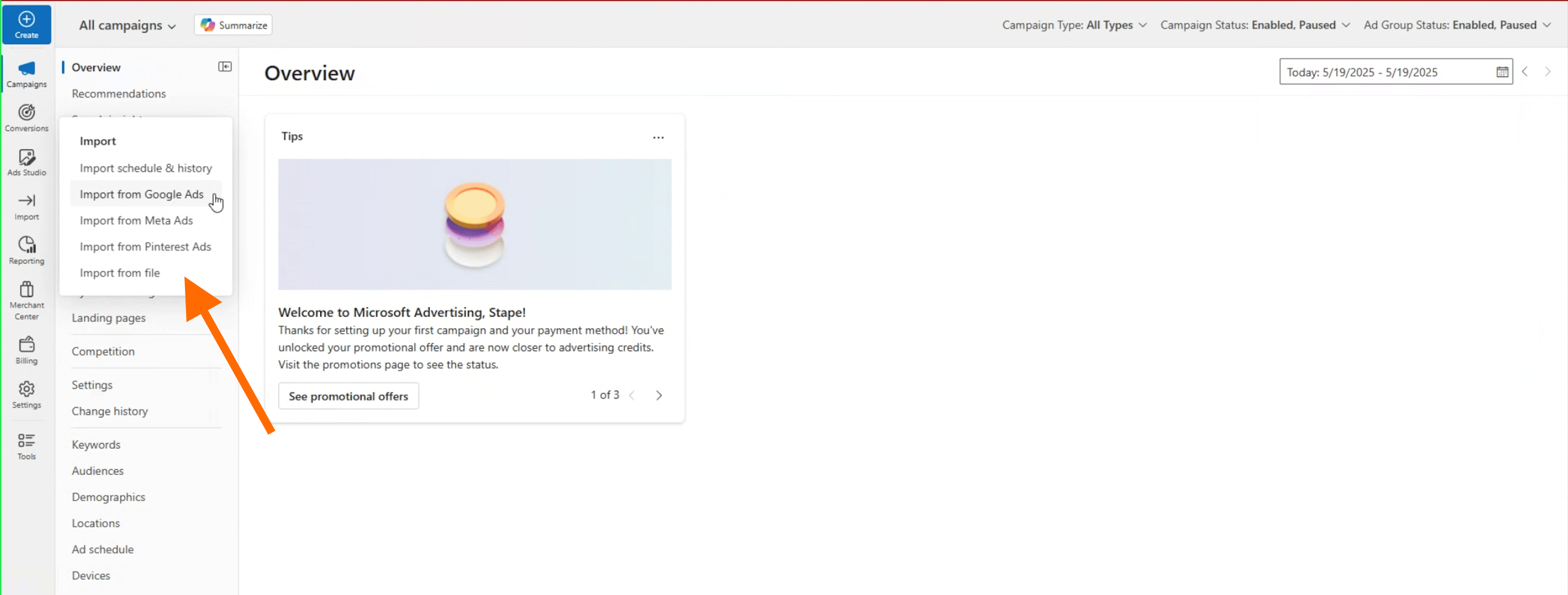 Import campaigns from other sources