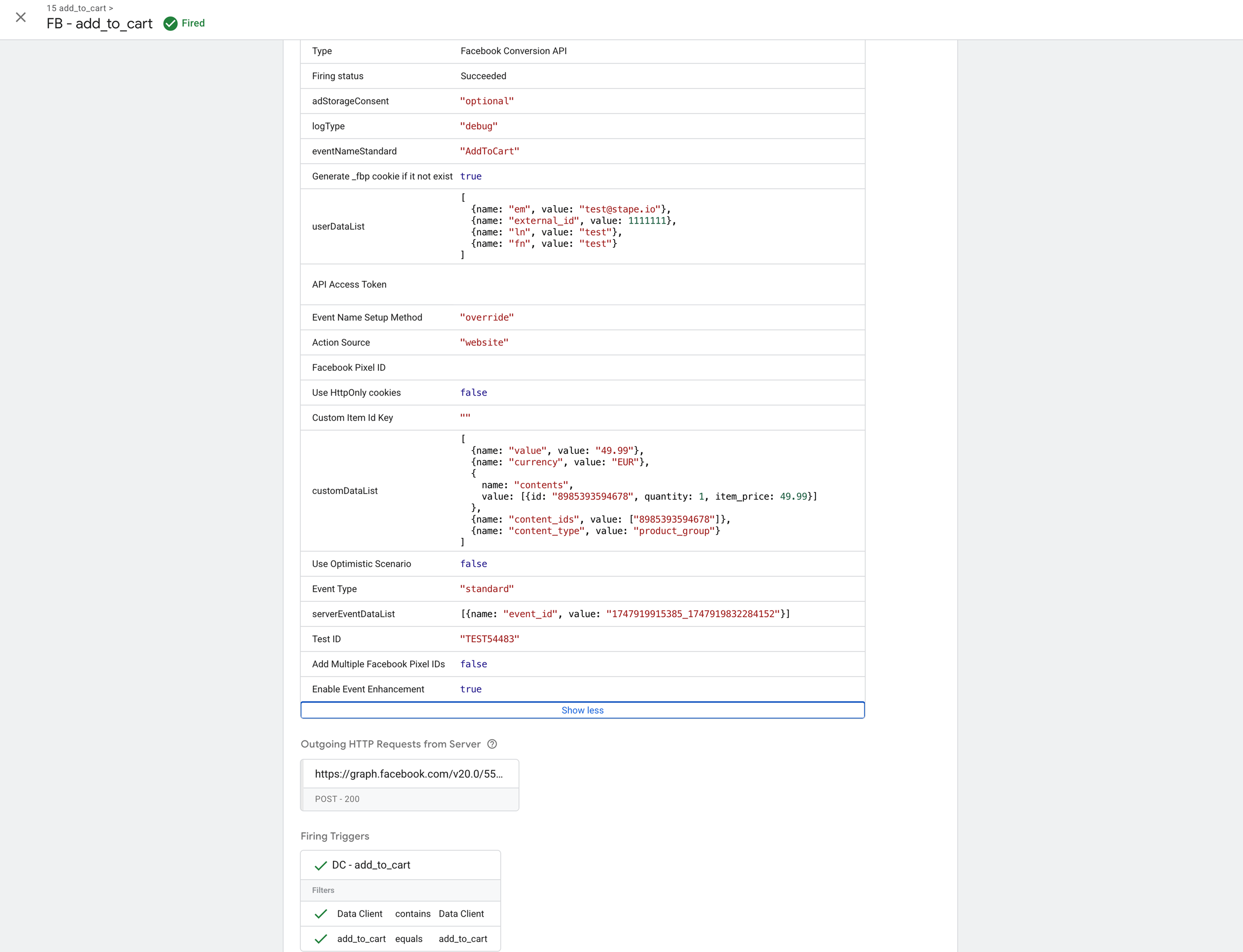 Events manager testing tool
