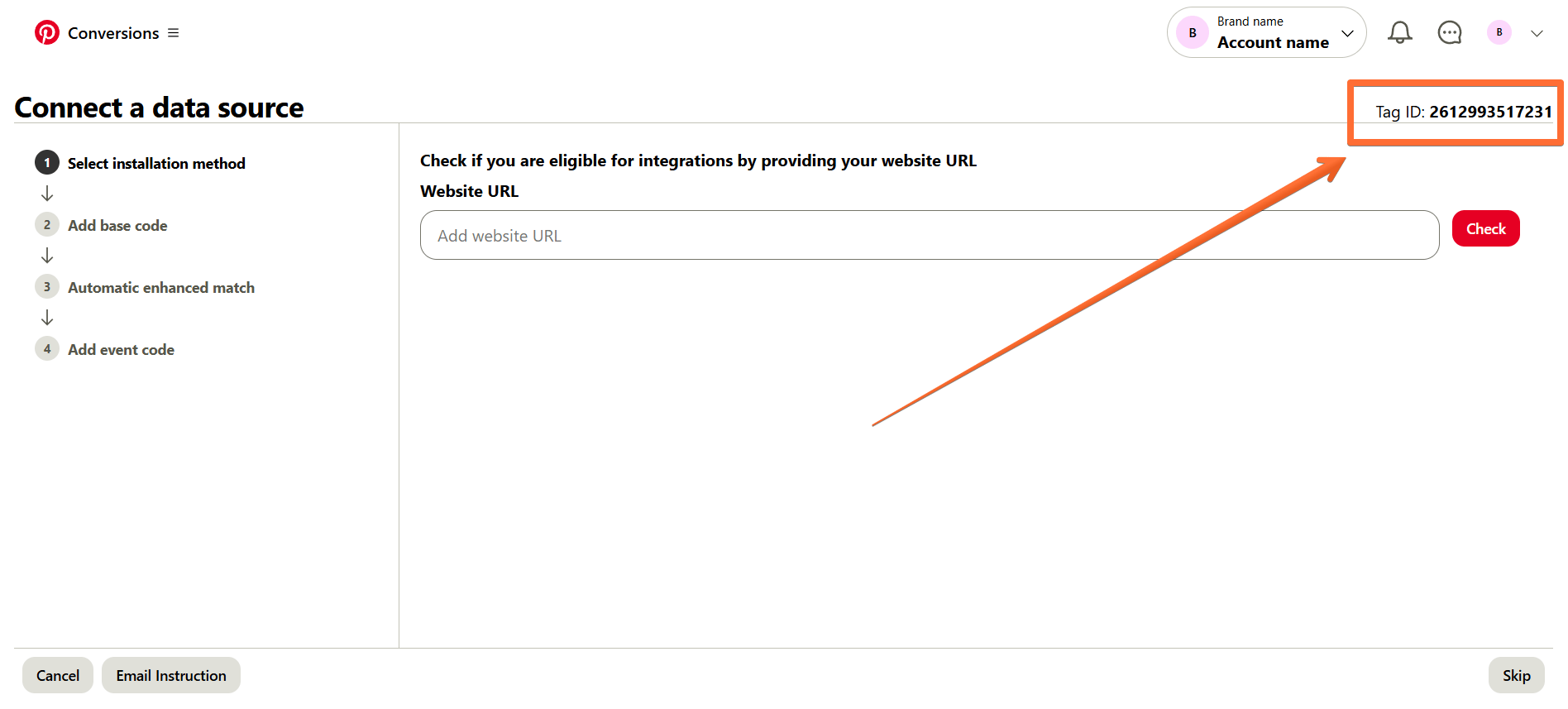 Pinterest tag ID for web GTM