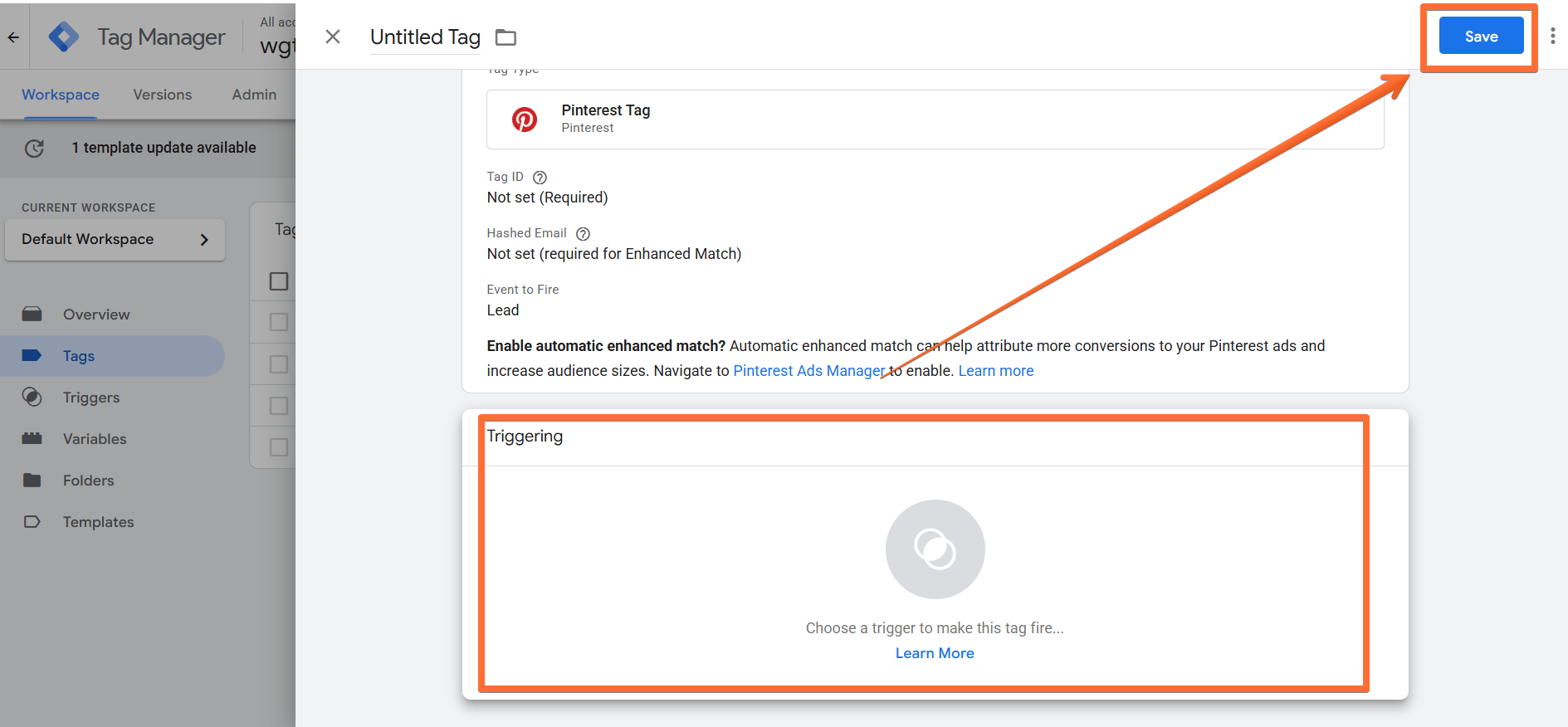 Finalizing the tag's setup