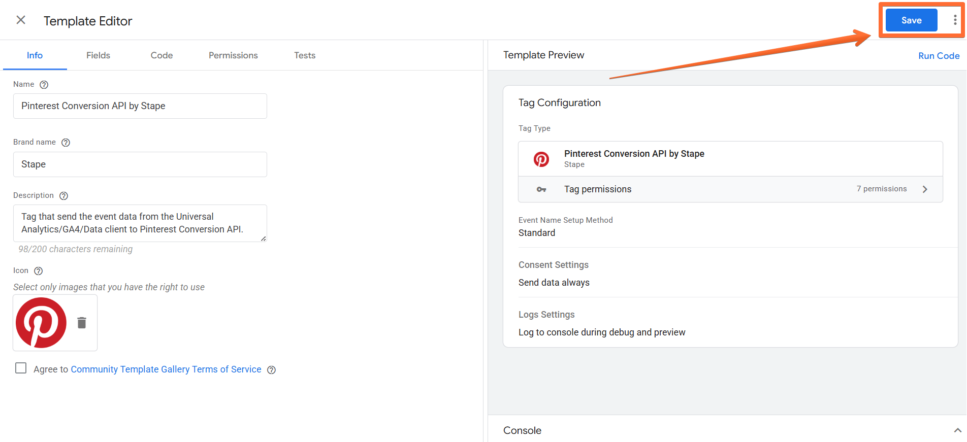 Select the Pinterest tag template you’ve downloaded