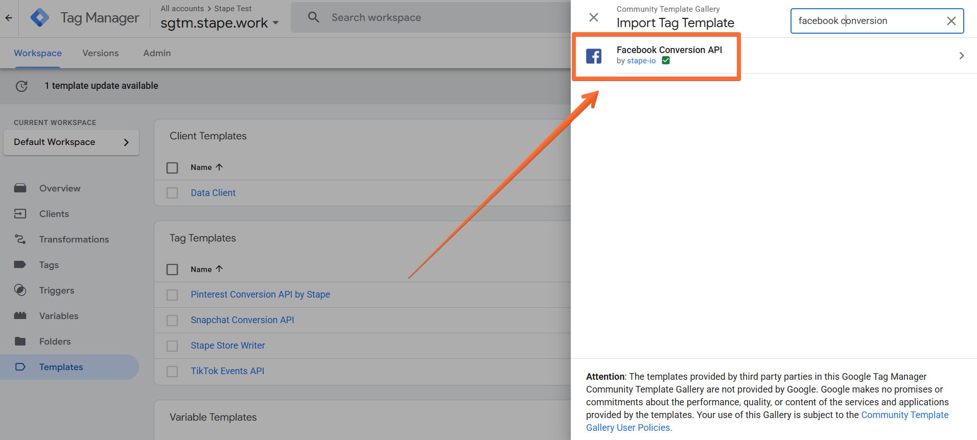 Search for Facebook Conversions API from Stape