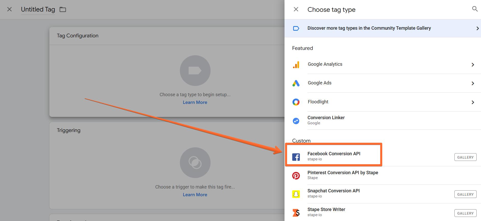Select the Facebook Conversions API