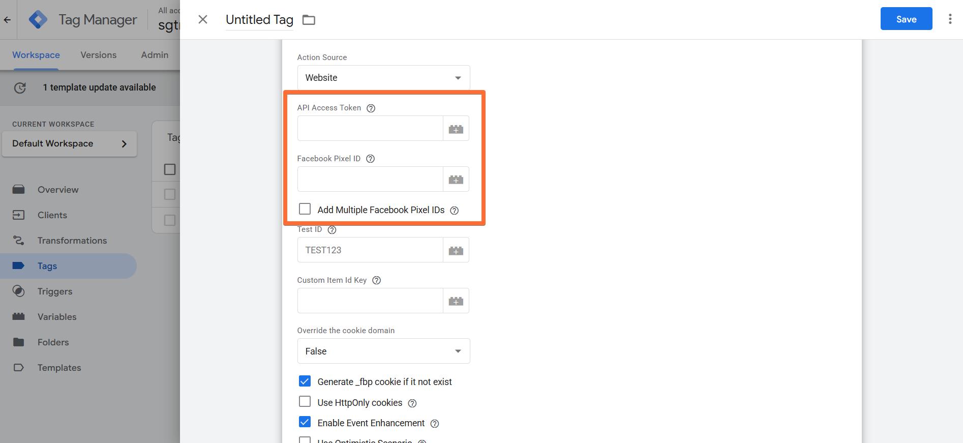 Facebook Pixel ID and API Access Token