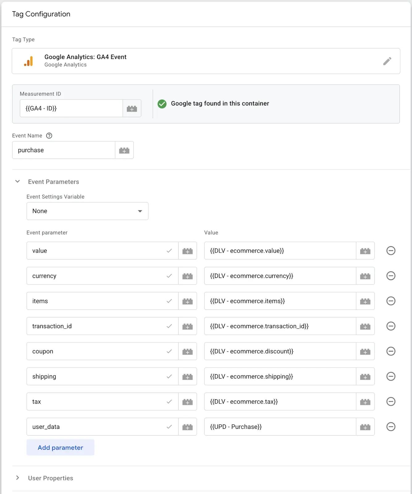 Variables settings