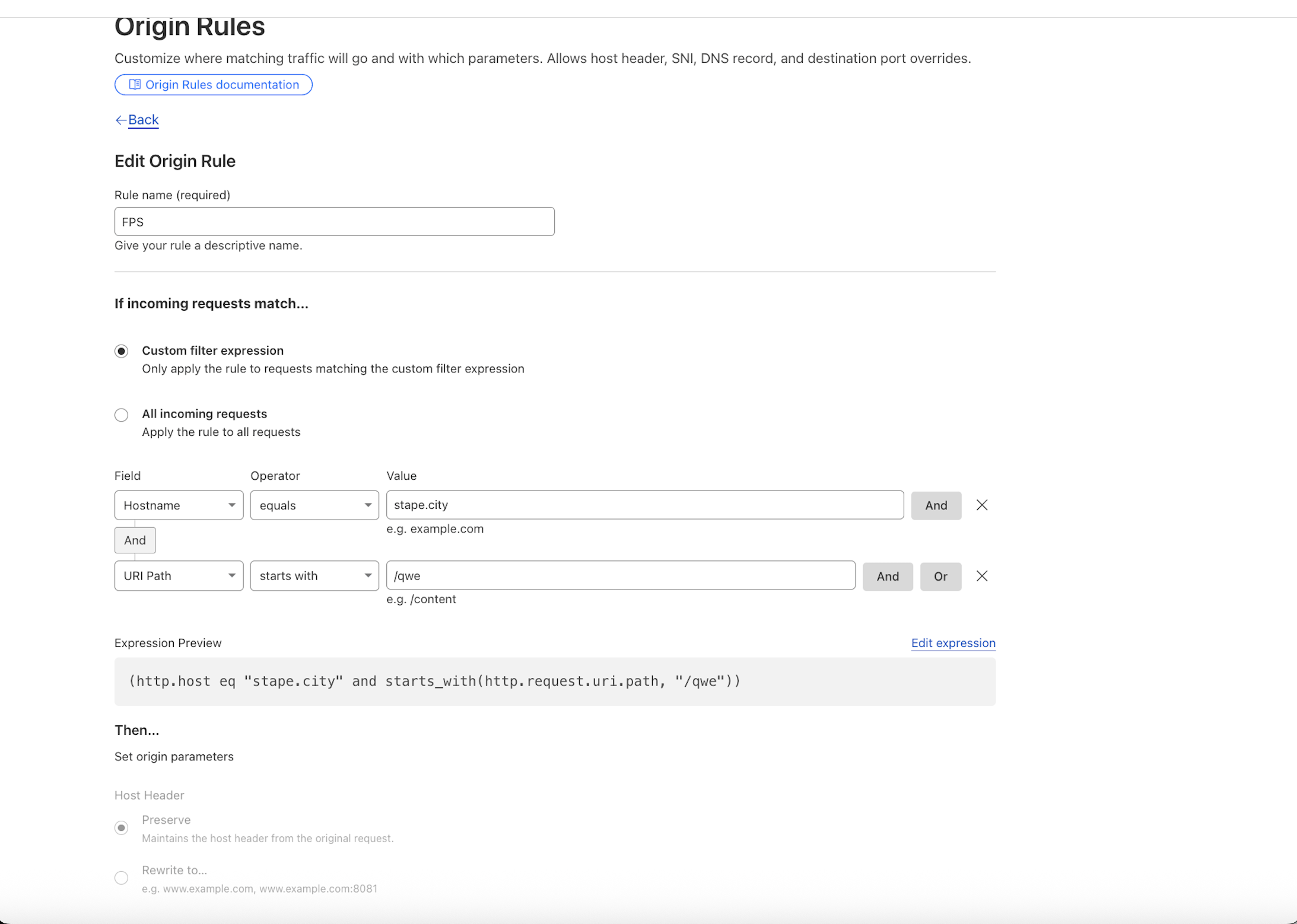 Create Origin Rules in Cloudflare