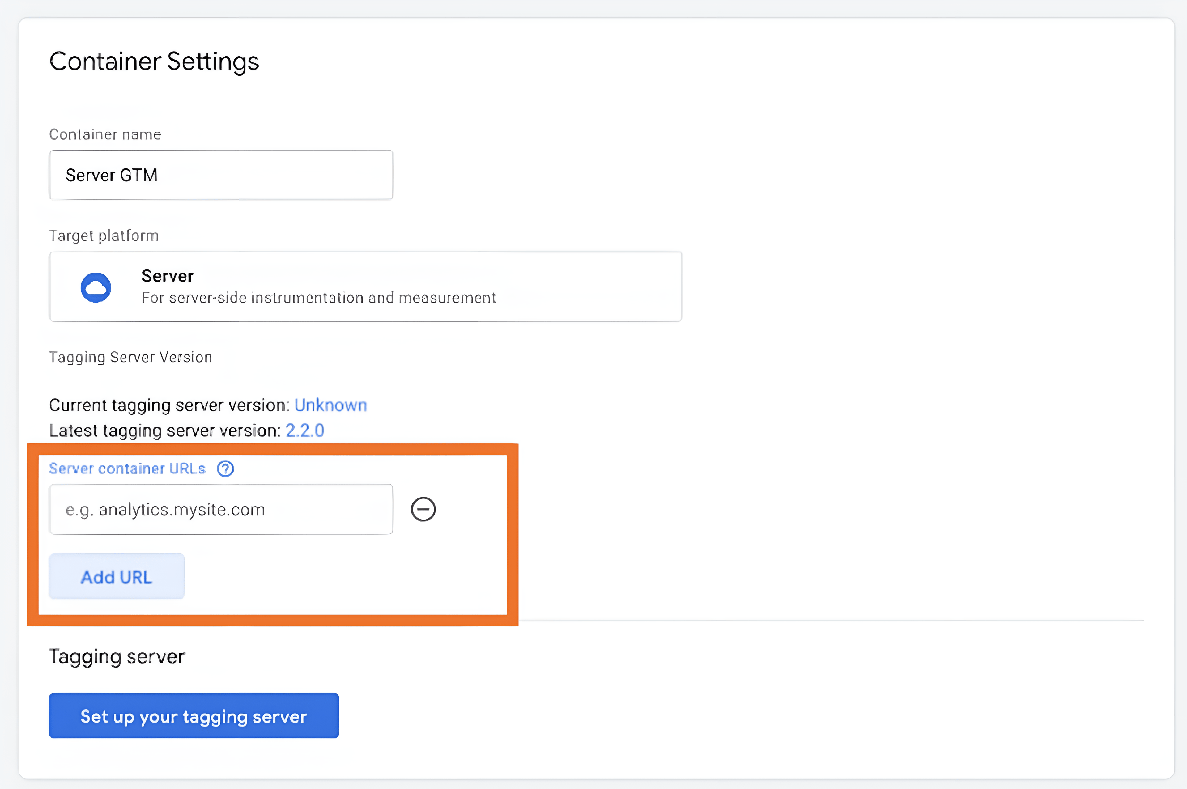 Server GTM container settings