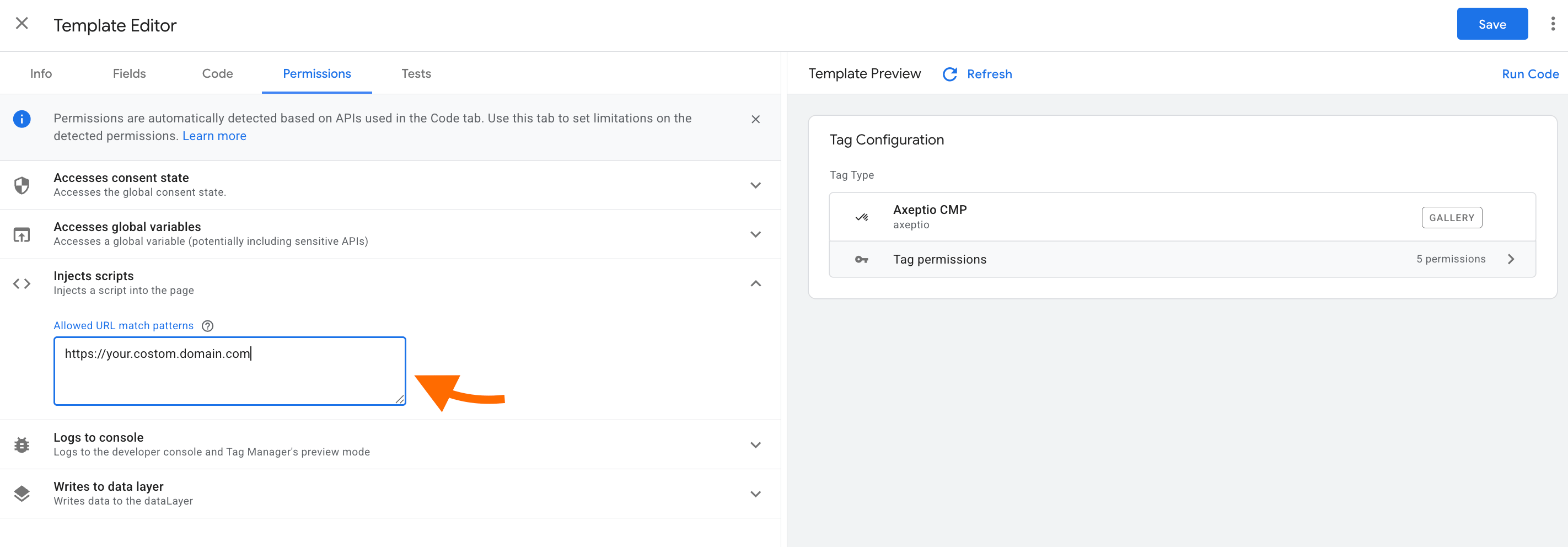 Allowed URL match patterns