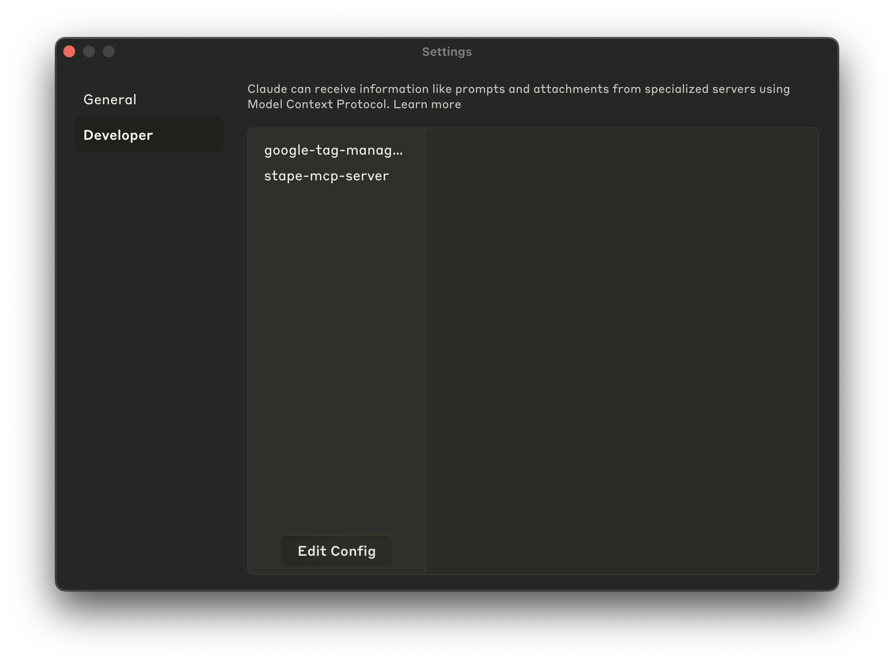 The MCP Servers list in Claude app