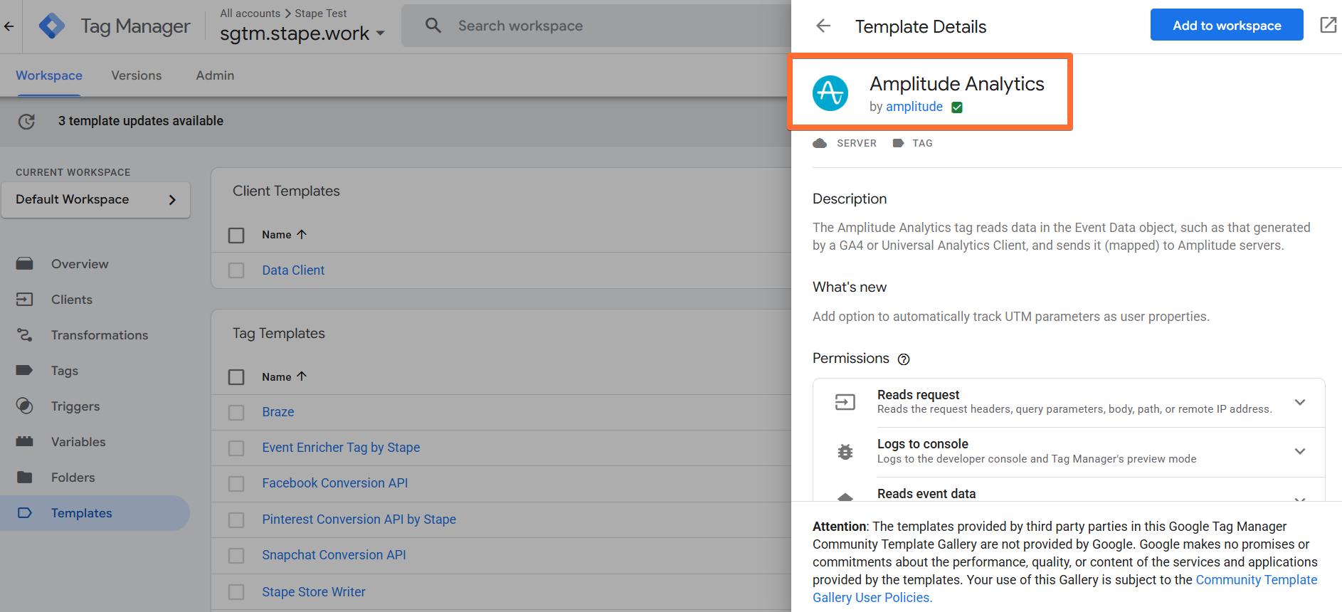 Search for the Amplitude Analytics tag 
